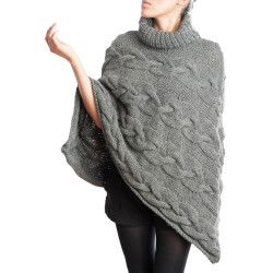 Poncho "Jawira" tricoté à la main - Laine d'alpaga
