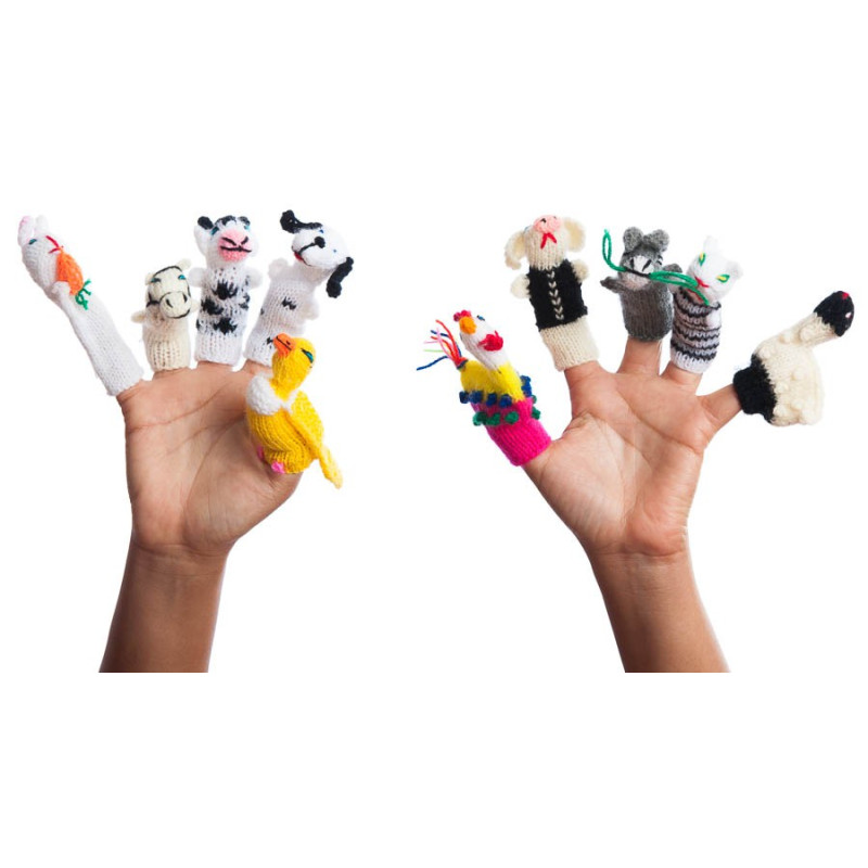Set de 10 marionnettes "Ferme" à doigt + trousse