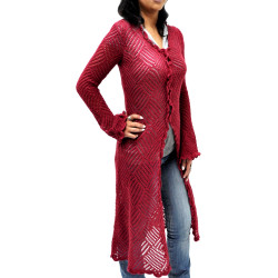 Gilet long ajouré "Losanges" - laine d'alpaga