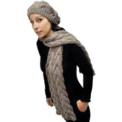 Ensemble "Tresses" : casquette-écharpe - 100% laine d'alpaga