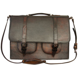Porte documents-bandoulière avec 2 poches - Cuir véritable
